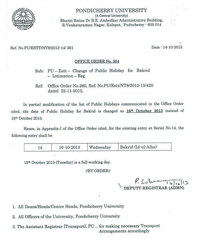 change-of-public-holiday-for-bakrid-pondicherry-university