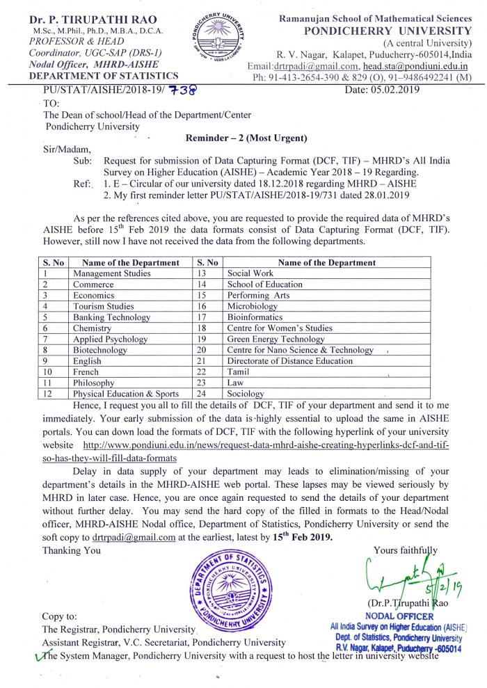 Request for Submission of Data Capturing Format (DCF, TIF) - MHRD’s All ...