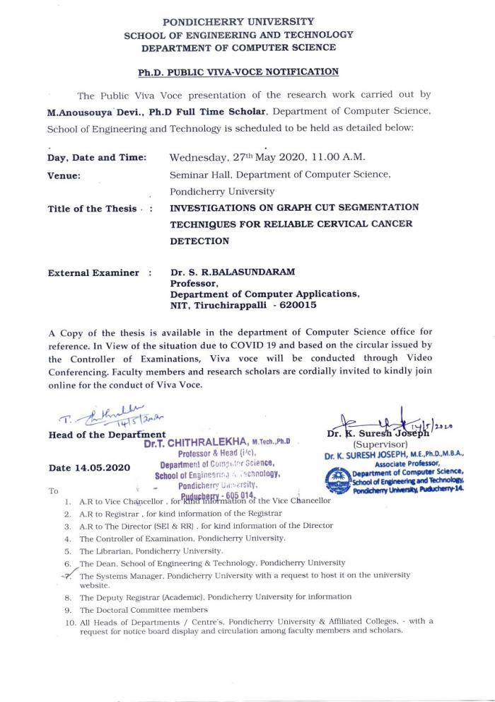 Ph.D. Public Viva-Voce Notification of M. Anousouya Devi on 27th May ...