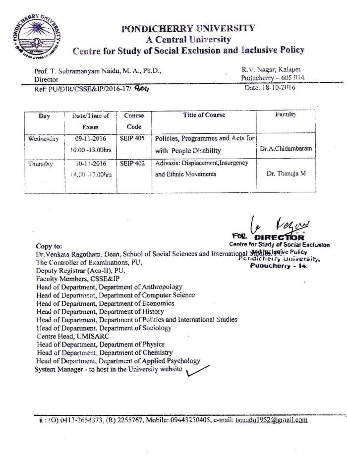 Exam Time table - Centre for Study of Social Exclusion & Inclusive ...