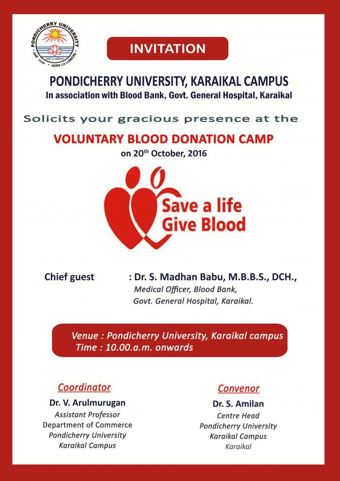 Voluntary Blood Donation Camp on 20th October 2016 - Karaikal Campus ...